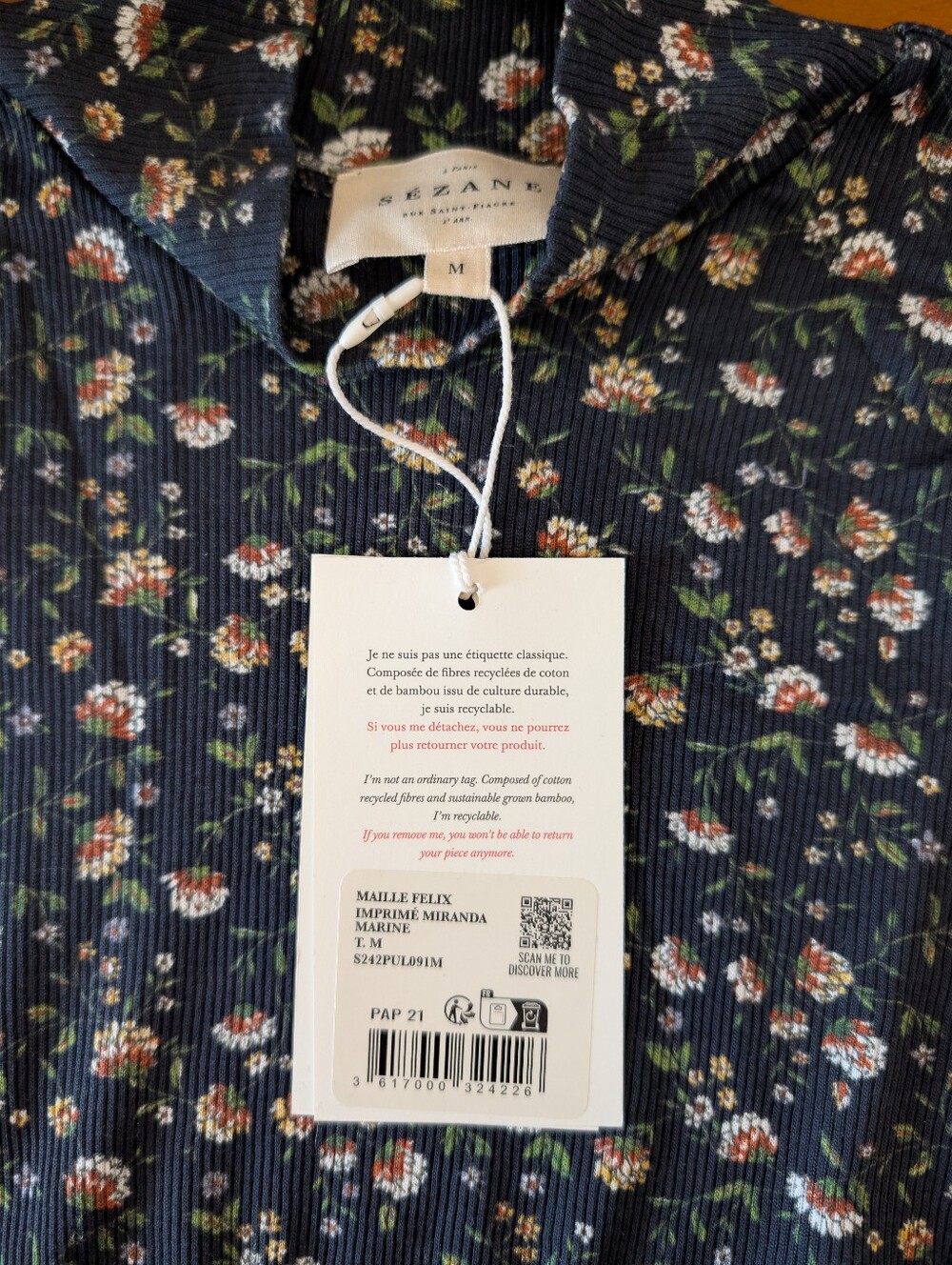 NWT Sezane Felix Jumper Navy Miranda Print - Size M - Picture 4 of 7